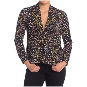 New Rachel Roy Collection January Floral Wrap Blouse Top Size XS Black Pink